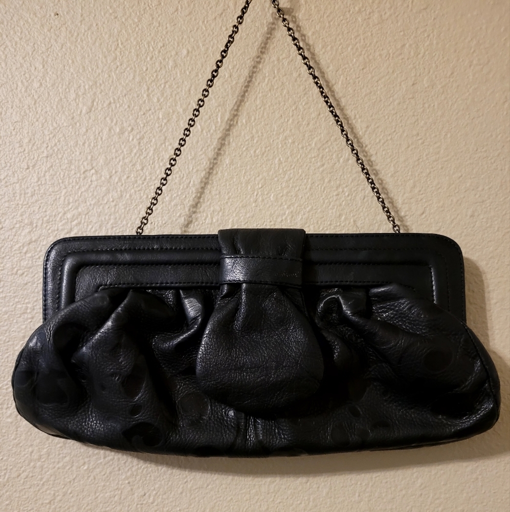 Chic Black Leather Clutch with Chain Strap